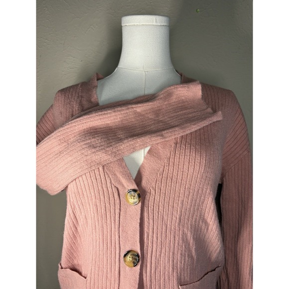 Saturday Sunday Anthropologie Pink Ribbed Collar Button Down Sweater Cardigan - Picture 4 of 7